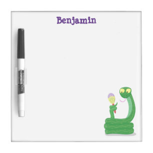 Funny green snake with maraca cartoon dry erase board