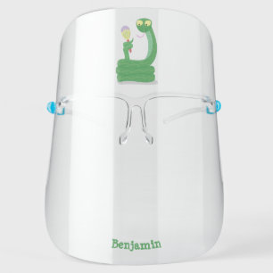 Funny green snake with maraca cartoon face shield