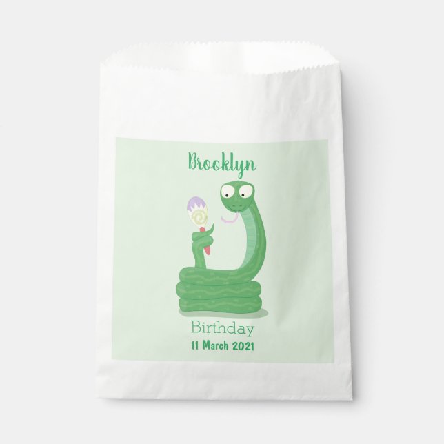 Funny green snake with maraca cartoon favor bag (Front)
