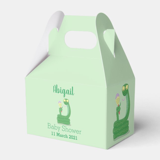 Funny green snake with maraca cartoon favor boxes (Front Side)