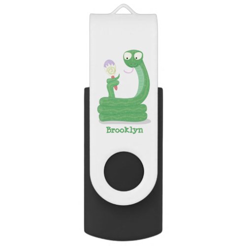 Funny green snake with maraca cartoon flash drive