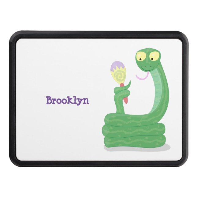 Funny green snake with maraca cartoon hitch cover (Front)