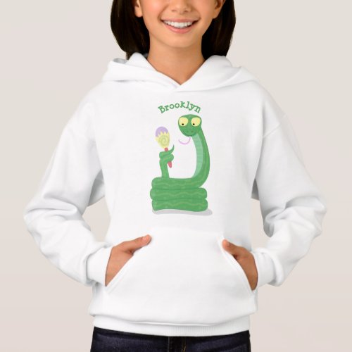 Funny green snake with maraca cartoon hoodie