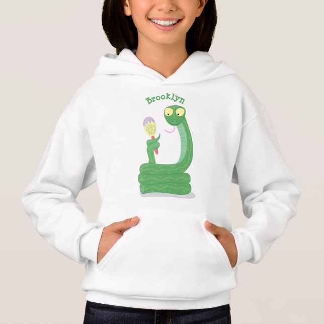 Funny green snake with maraca cartoon hoodie (Front)