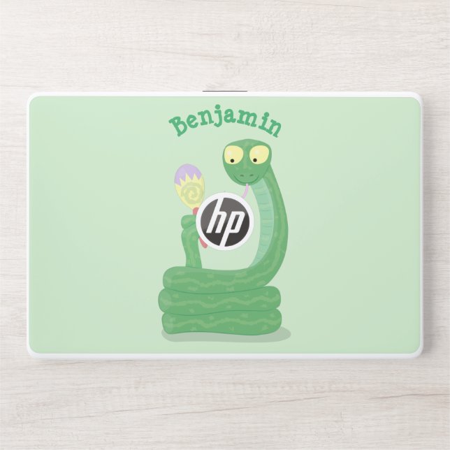 Funny green snake with maraca cartoon HP laptop skin (Front)