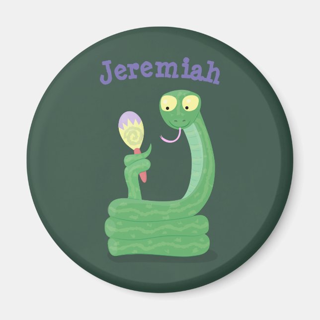 Funny green snake with maraca cartoon humor magnet (Front)