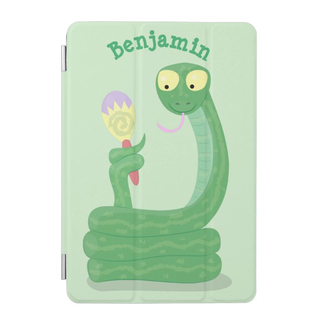 Funny green snake with maraca cartoon iPad mini cover (Front)