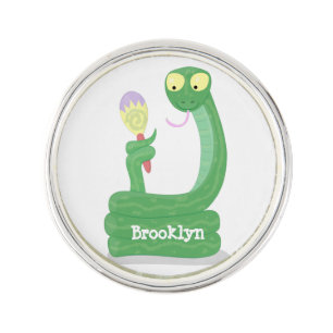 Funny green snake with maraca cartoon lapel pin