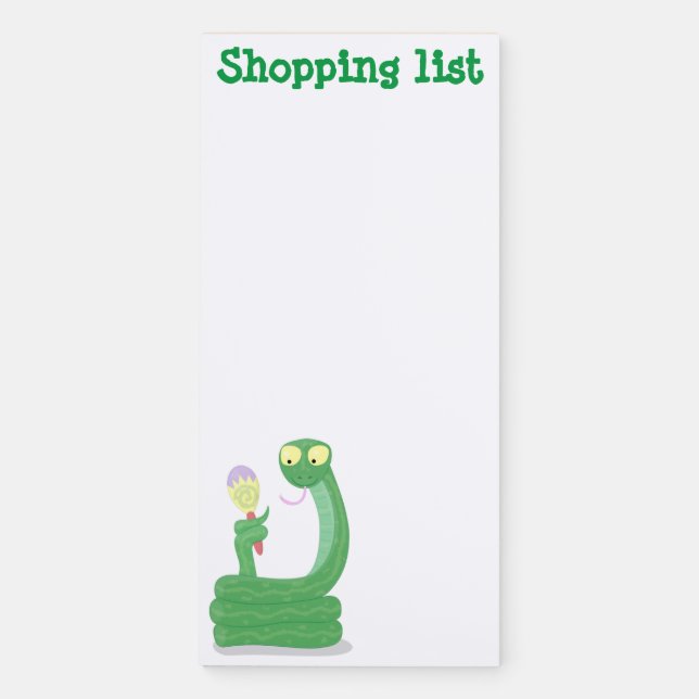 Funny green snake with maraca cartoon magnetic notepad (Front)