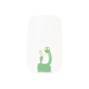 Funny green snake with maraca cartoon minx nail art