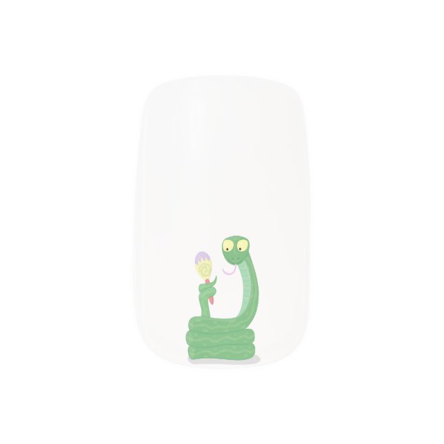 Funny green snake with maraca cartoon minx nail art (Left Thumb)