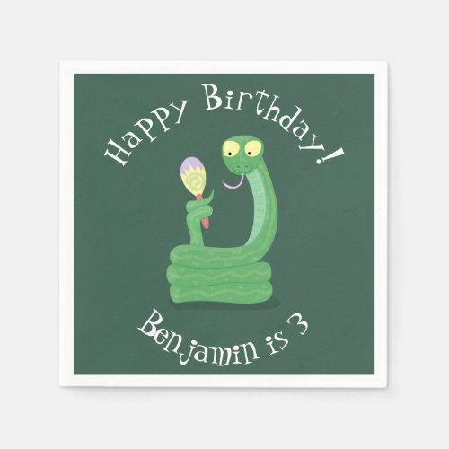 Funny green snake with maraca cartoon napkins