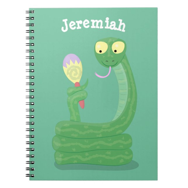 Funny green snake with maraca cartoon notebook (Front)