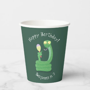 Funny green snake with maraca cartoon paper cups