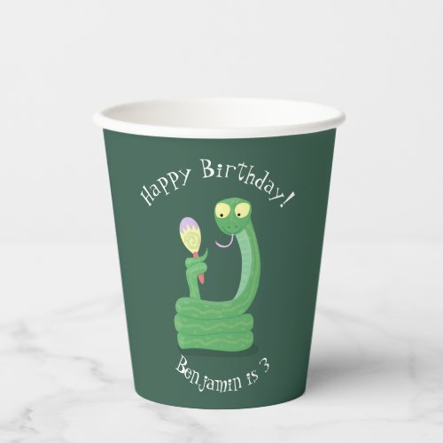 Funny green snake with maraca cartoon paper cups