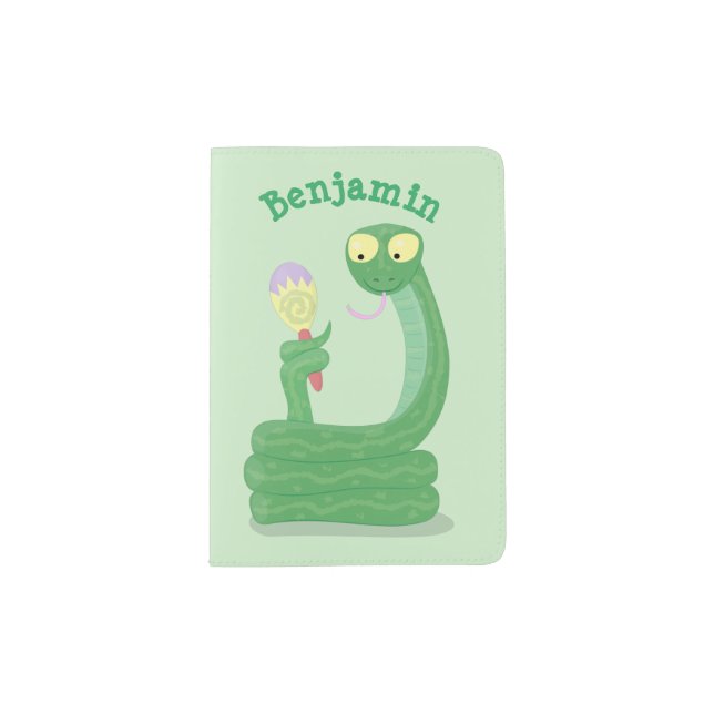 Funny green snake with maraca cartoon passport holder (Front)