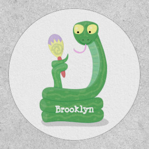 Funny green snake with maraca cartoon patch