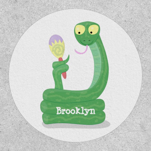 Funny green snake with maraca cartoon patch (Front)