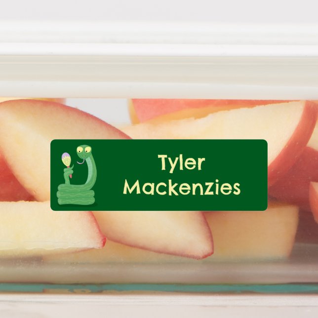 Funny green snake with maraca cartoon personalized labels (Affixed)