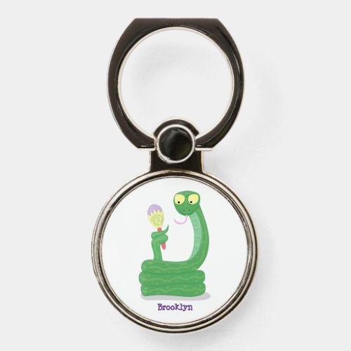 Funny green snake with maraca cartoon phone ring stand