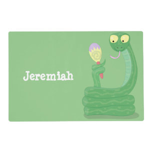 Funny green snake with maraca cartoon placemat