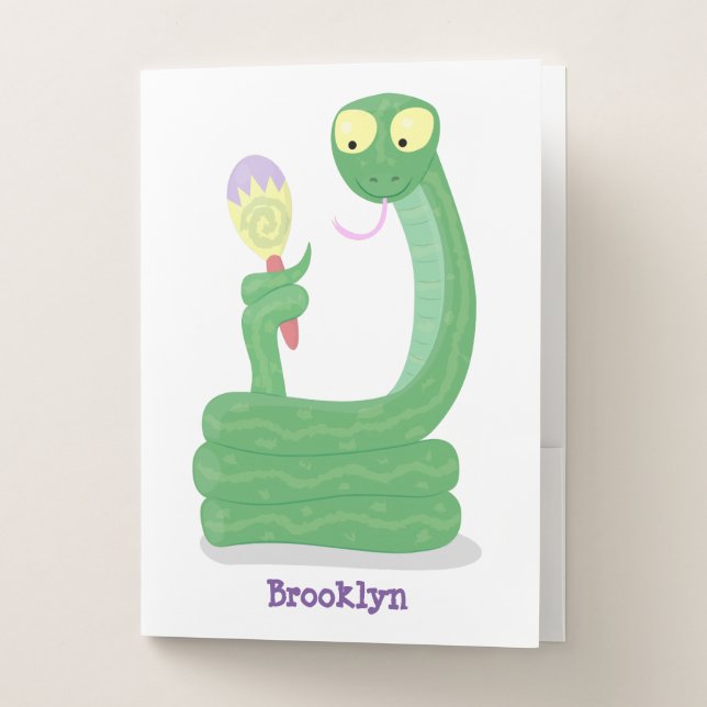 Funny green snake with maraca cartoon pocket folder (Front)