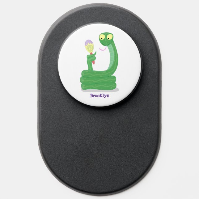 Funny green snake with maraca cartoon PopSocket (Popsocket)