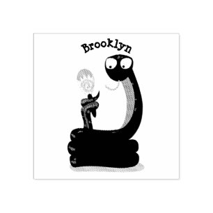 Funny green snake with maraca cartoon rubber stamp