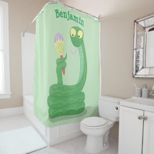 Funny green snake with maraca cartoon shower curtain