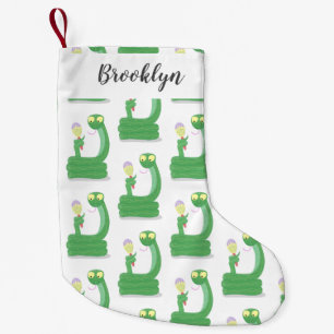 Funny green snake with maraca cartoon small christmas stocking