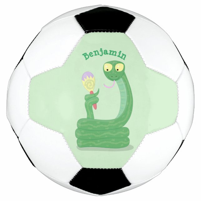Funny green snake with maraca cartoon soccer ball (Front)