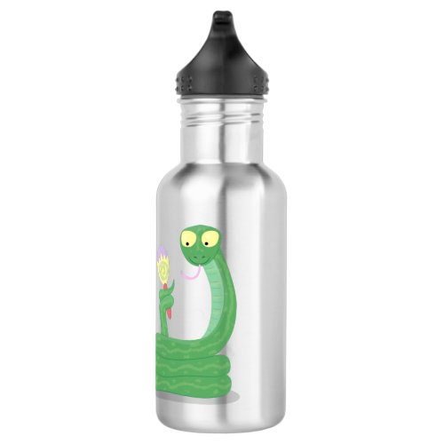 Funny green snake with maraca cartoon stainless steel water bottle