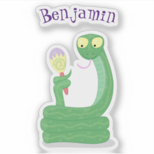 Funny green snake with maraca cartoon sticker