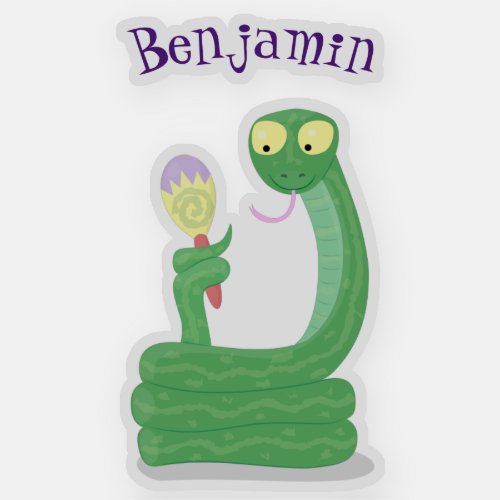 Funny green snake with maraca cartoon sticker