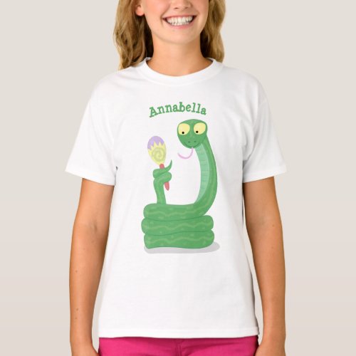 Funny green snake with maraca cartoon T_Shirt