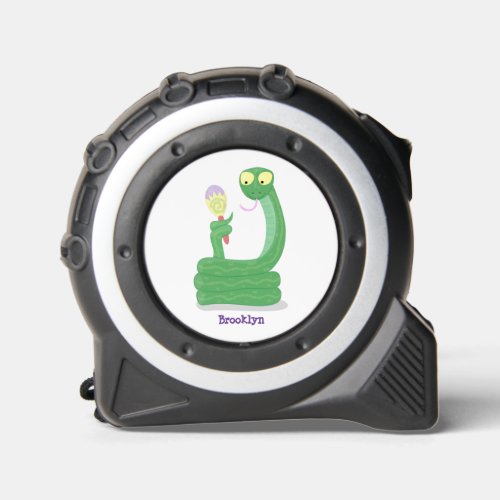 Funny green snake with maraca cartoon tape measure