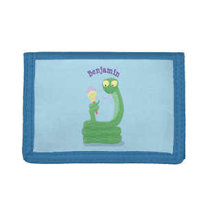 Funny green snake with maraca cartoon tri-fold wallet