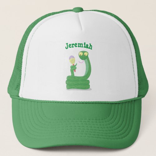 Funny green snake with maraca cartoon trucker hat