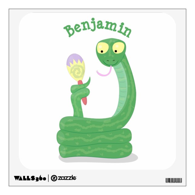Funny green snake with maraca cartoon wall decal (Front)
