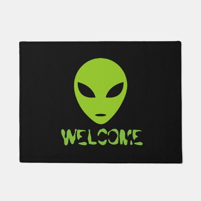 Funny green space alien head welcome door mat (Front)