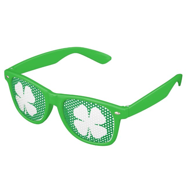 Funny green St Patrick's Day lucky clover Retro Sunglasses (Angled)