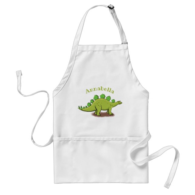 Funny green stegosaurus dinosaur cartoon adult apron (Front)