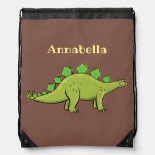 Funny green stegosaurus dinosaur cartoon drawstring bag