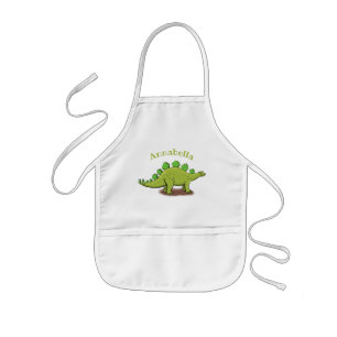 Funny green stegosaurus dinosaur cartoon kids' apron