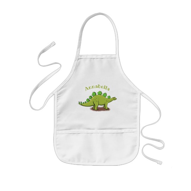 Funny green stegosaurus dinosaur cartoon kids' apron (Front)