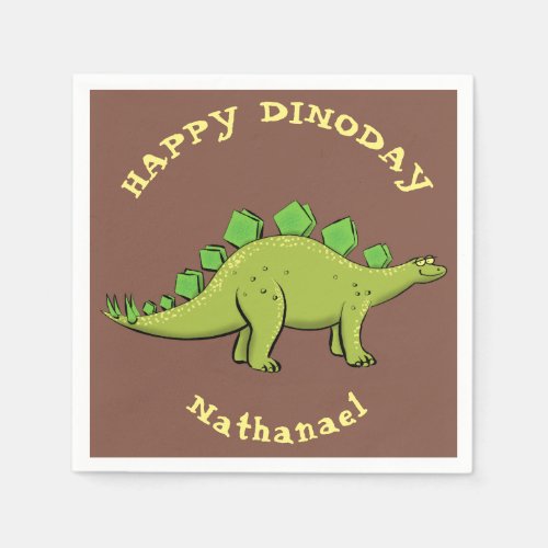 Funny green stegosaurus dinosaur cartoon napkins