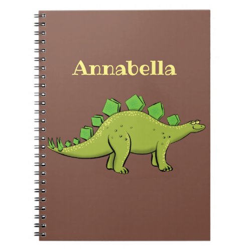 Funny green stegosaurus dinosaur cartoon notebook