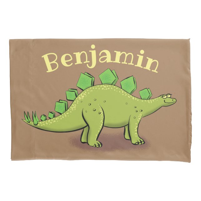 Funny green stegosaurus dinosaur cartoon pillow case (Front)