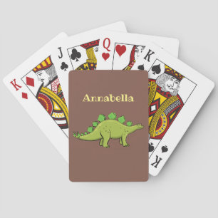 Funny green stegosaurus dinosaur cartoon poker cards