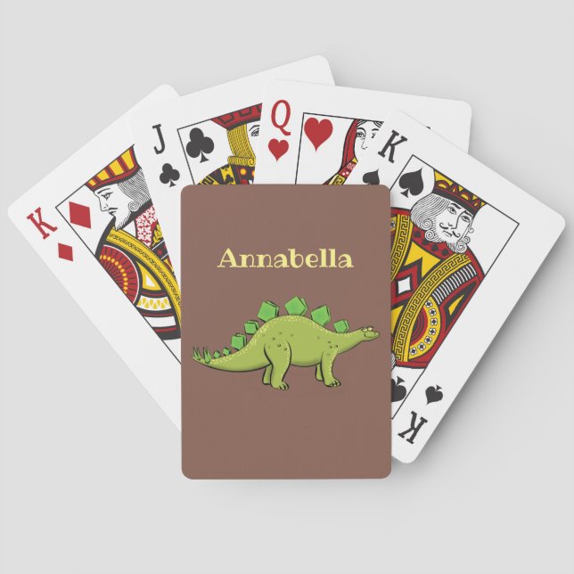 Funny green stegosaurus dinosaur cartoon poker cards (Back)